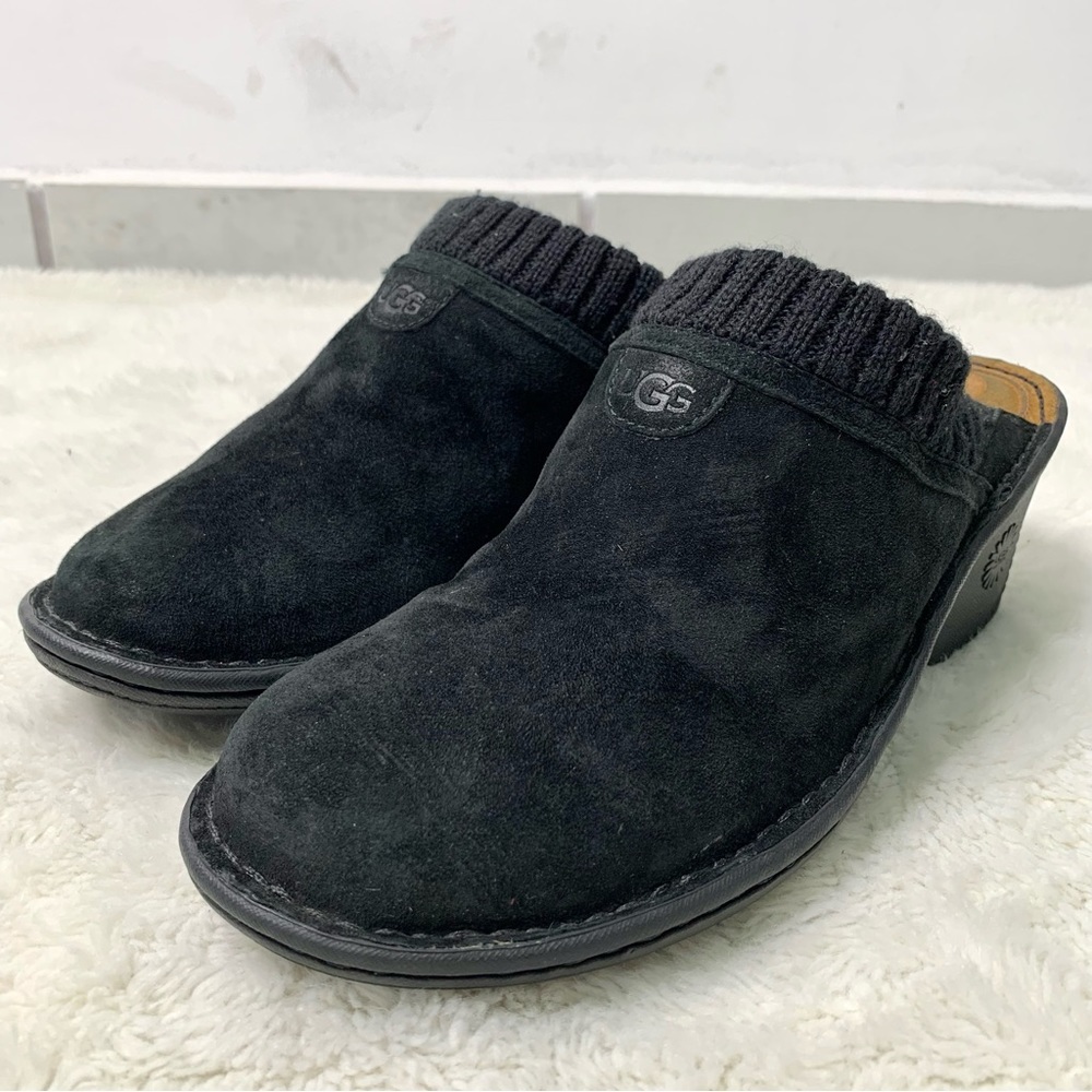 UGG Women's Black Gael S/N 1934 Suede Wedge Heel Round Toe Slip On Clog Shoes 9
